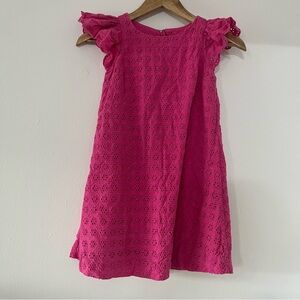 Polo Ralph Lauren Girls 7 Eyelet Dress A Line Flutter Sleeve Knee Length Pink